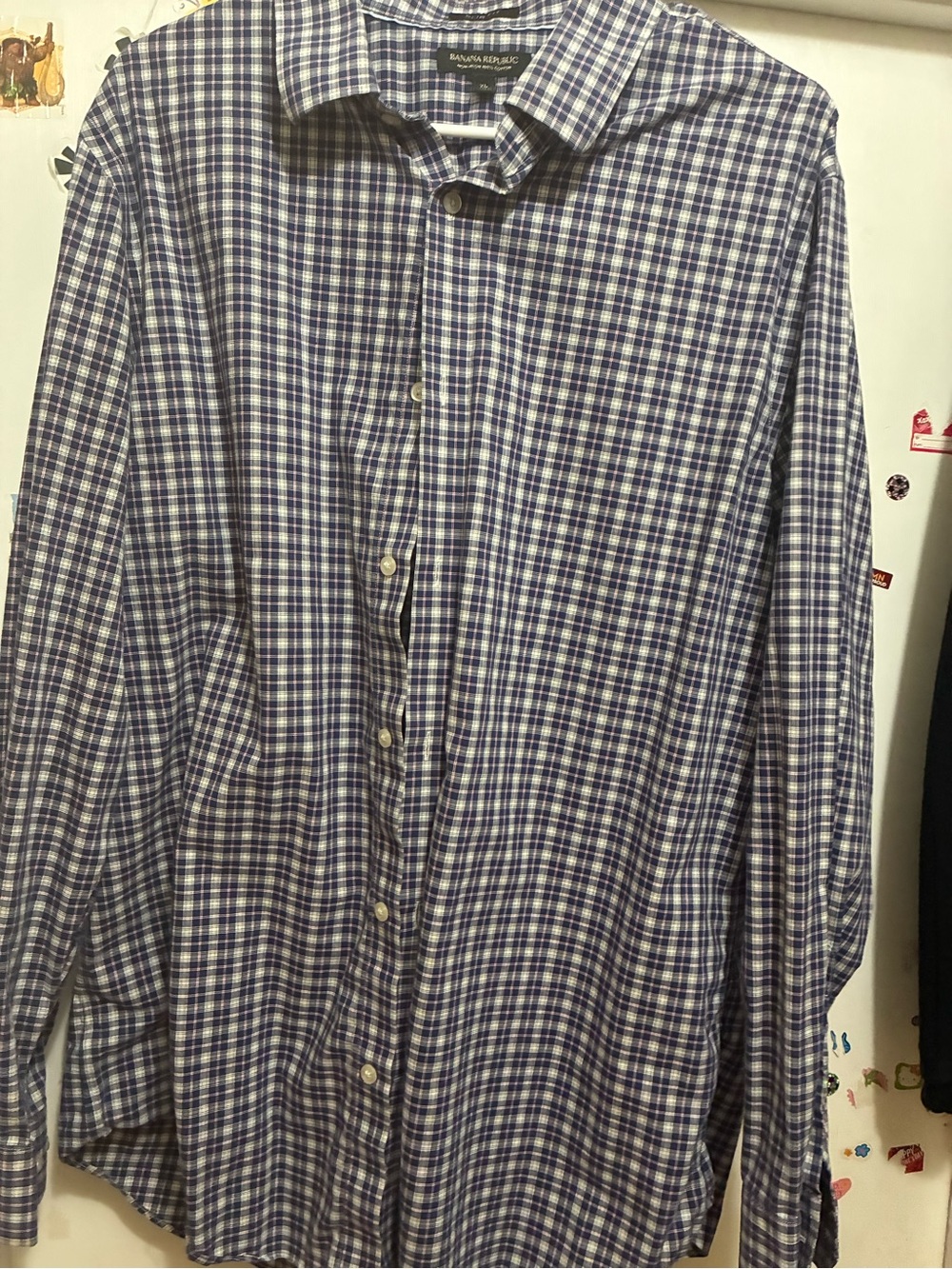Banana Republic Blue and White Check Button-Down Shirt.  Non-iron shirt!